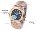 Perfect Replica OE Factory 5713 Patek Philippe Nautilus Rose Gold Blue Face Swiss Watches